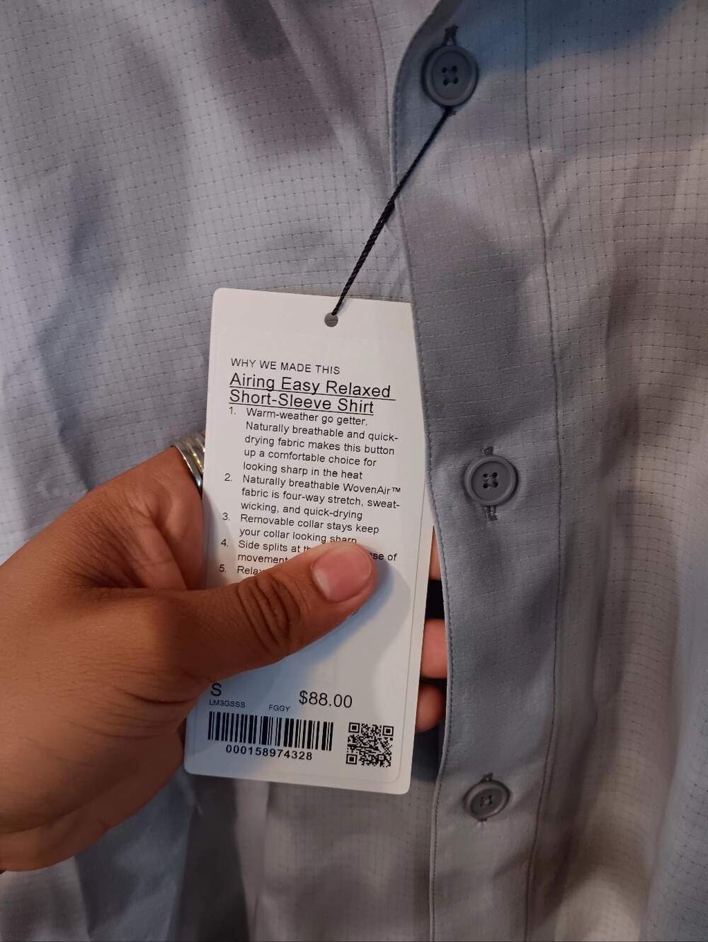 Lululemon airing easy relaxed Gray Men's Short Sleeve Button-Up Shirt - Picture 3 of 5